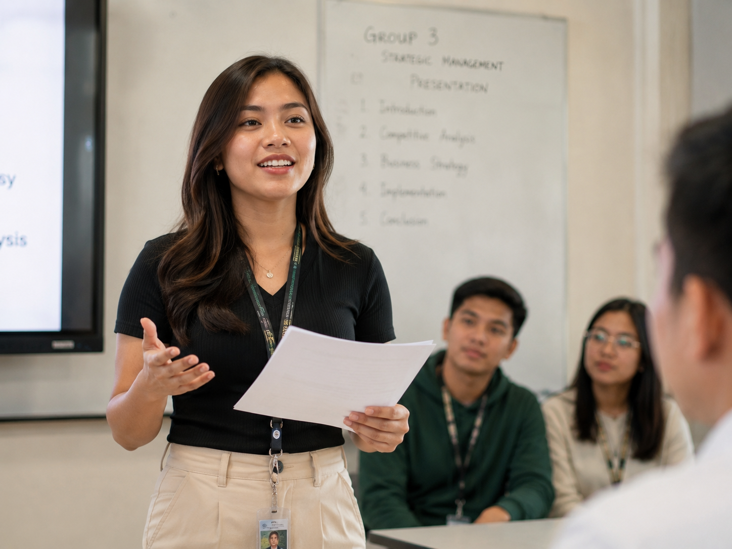 Filipino student presenting in class