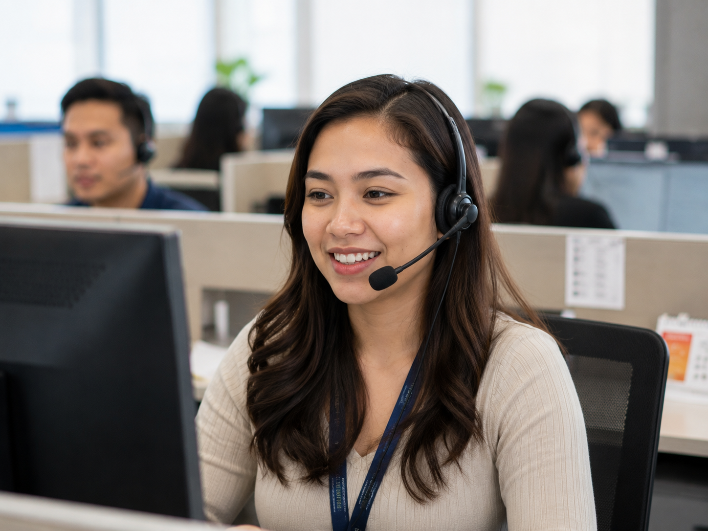 Filipino call center agent with headset